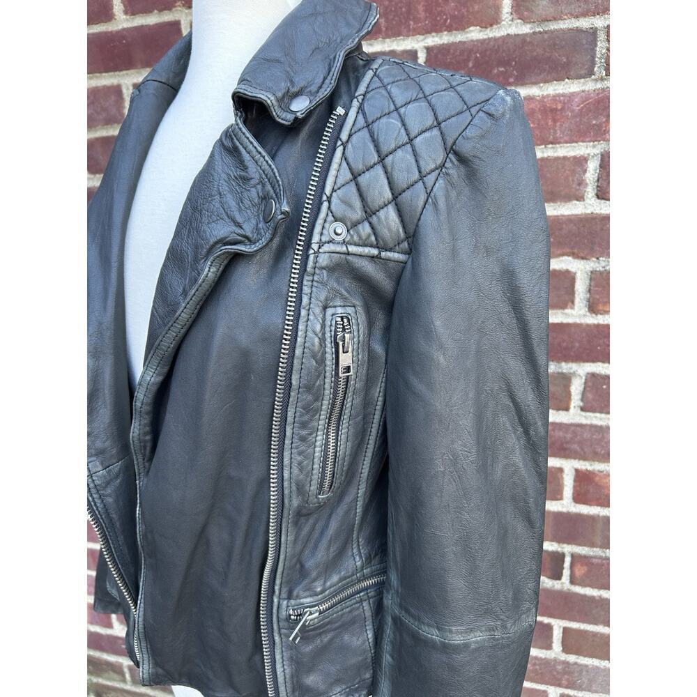 Women's ALL SAINT'S Cargo Biker Jacket Black Distressed Look US Sz 6 - Picture 4 of 10